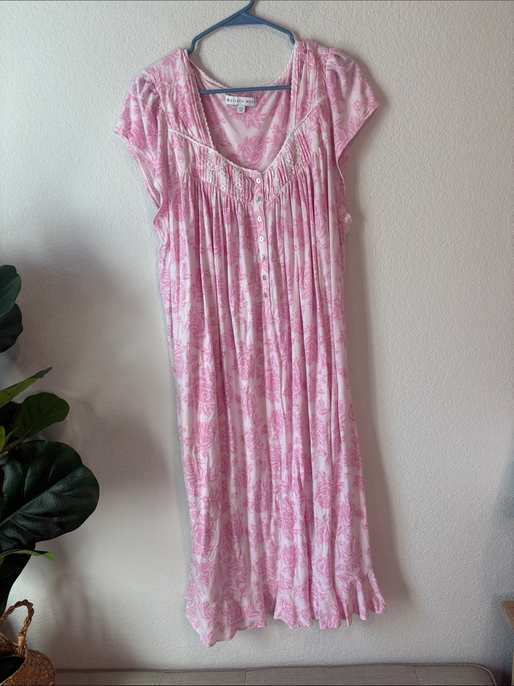 Eileen West Pink Floral midi length Nightgown 3X